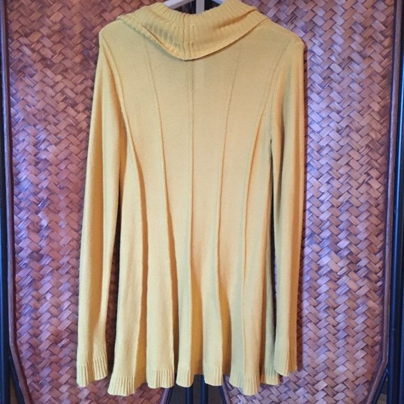 Honey Yellow Cowl Neck Pleated Sweater Dress - Picture 2 of 12